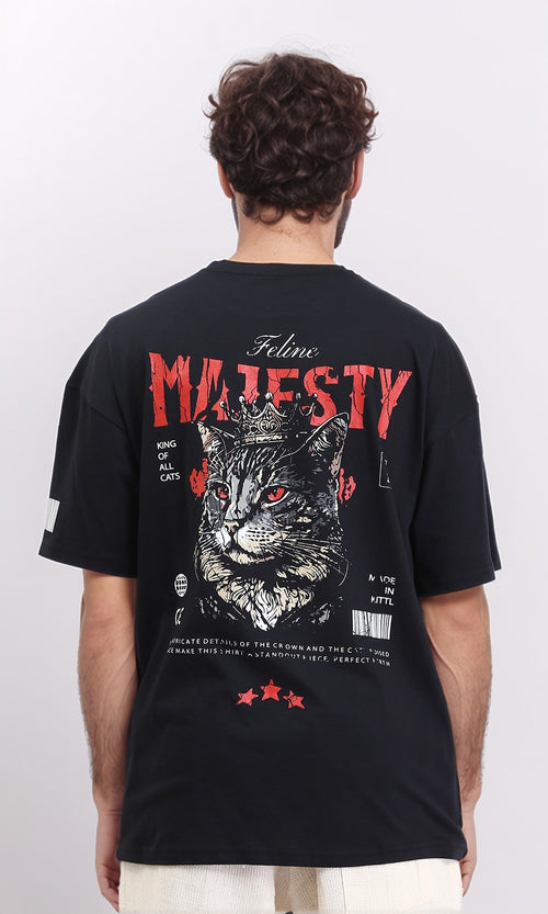 R209413 - "King Of All Cats" Slip On Cotton Tee - Black