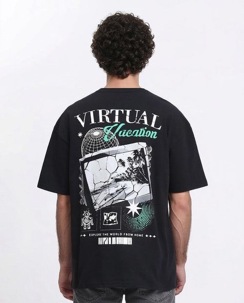Ravin "Virtual Vacation" Oversized Graphic T-Shirt - Black - R209414