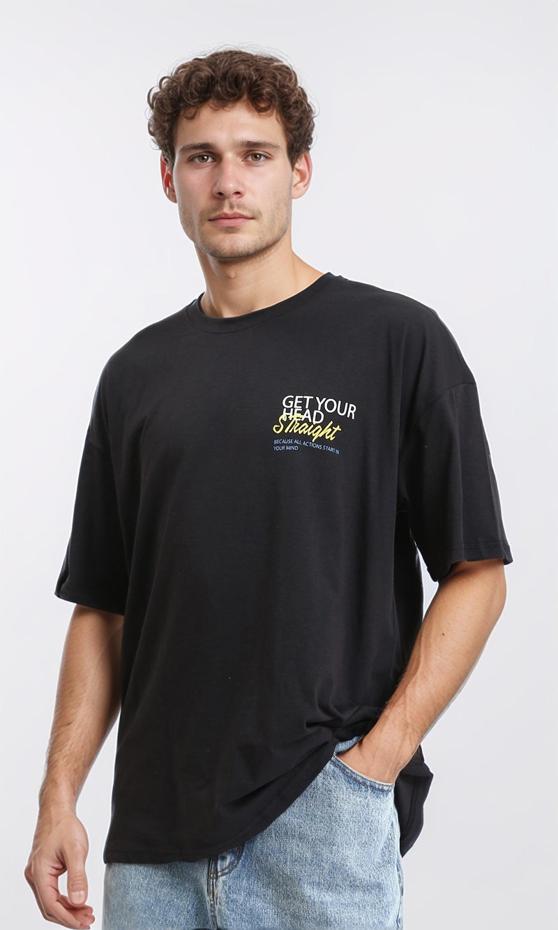 R209415 - Elbow Sleeves Printed Summer Tee - Black