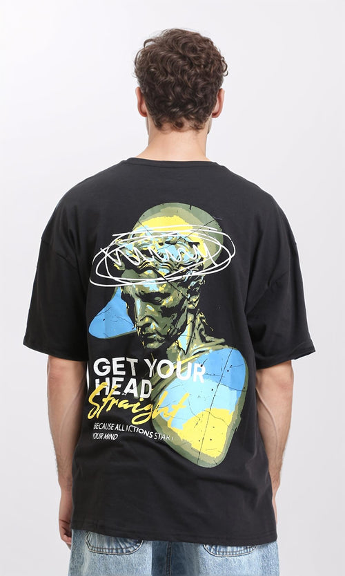 R209415 - Elbow Sleeves Printed Summer Tee - Black