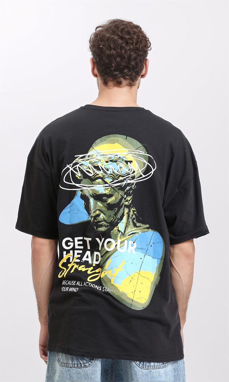 R209415 - Elbow Sleeves Printed Summer Tee - Black