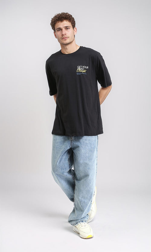 R209415 - Elbow Sleeves Printed Summer Tee - Black