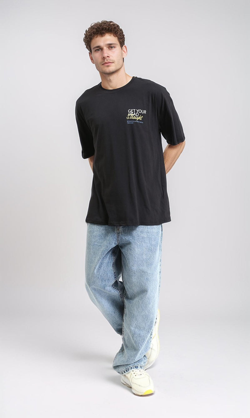 R209415 - Elbow Sleeves Printed Summer Tee - Black