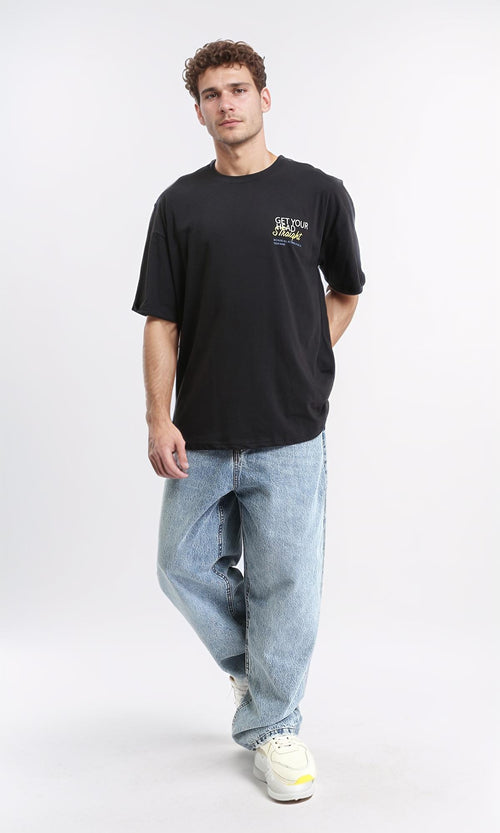 R209415 - Elbow Sleeves Printed Summer Tee - Black