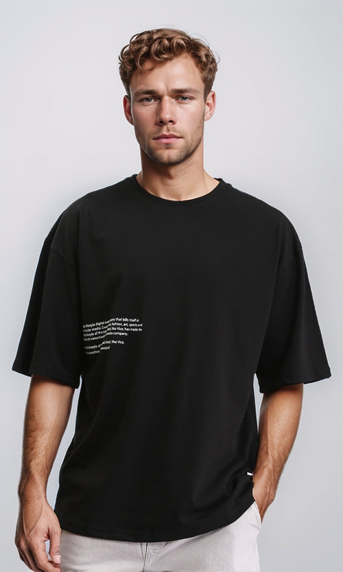 R209417 - Crew Neck Printed Regular Fit Tee - Black