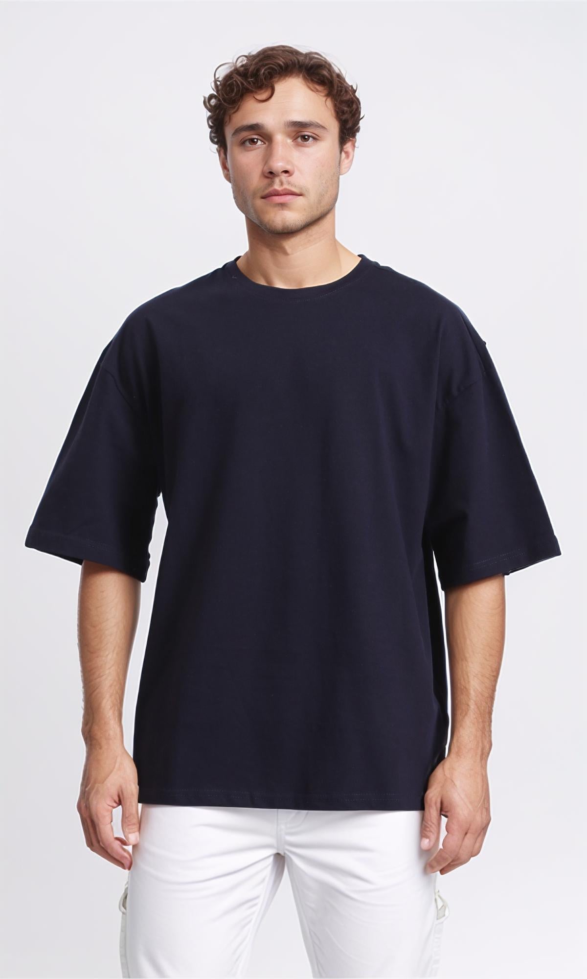 Crew Neck Slip On Basic Tee - Dark Navy Blue