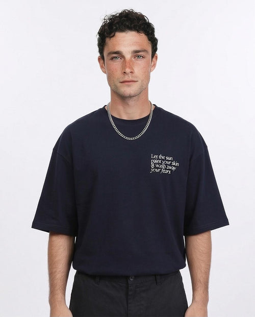 Men's Oversized "lost Lovers" Graphic T-Shirt - Navy Blue