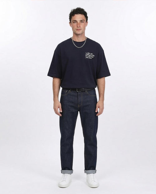 RAVIN Men’s Oversized "Lost Lovers" Graphic T-Shirt – Navy Blue - R209419