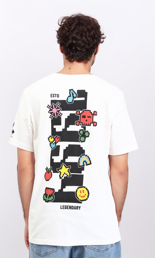 R209424 - "Game" Slip On Printed Tee - White