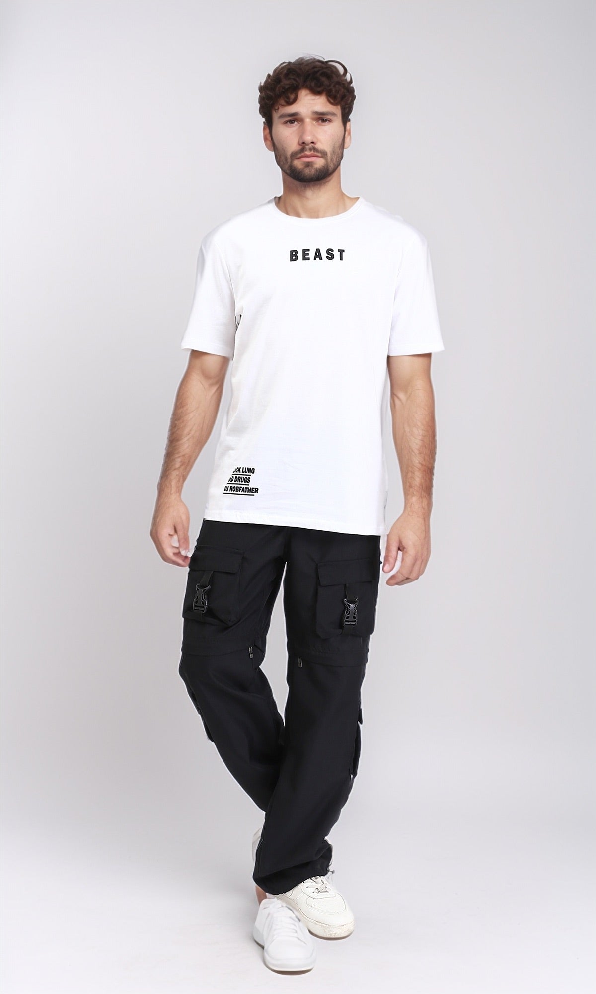 R209426 - Short Sleeves "Beast" Printed Tee - White