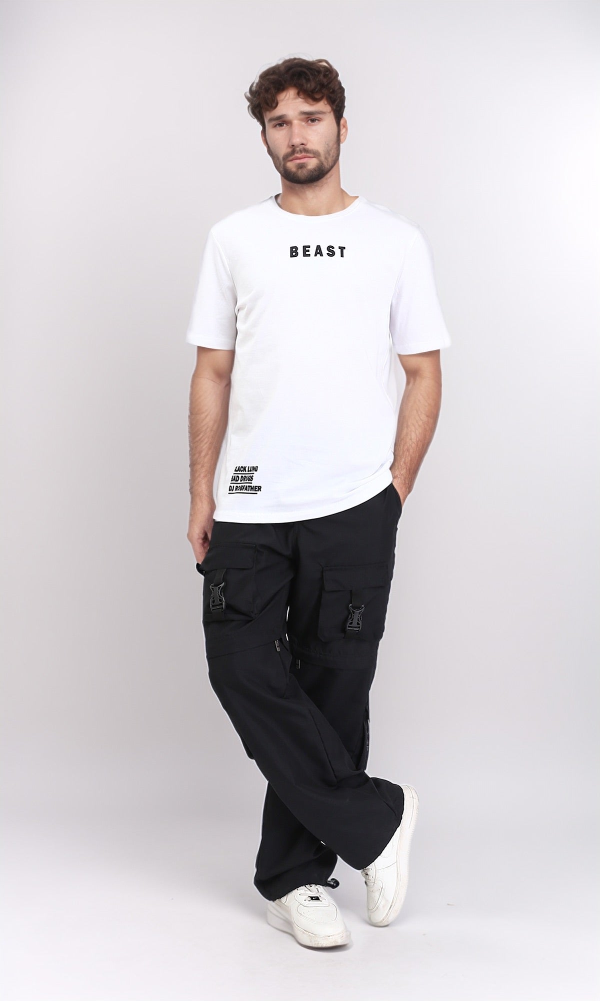 R209426 - Short Sleeves "Beast" Printed Tee - White