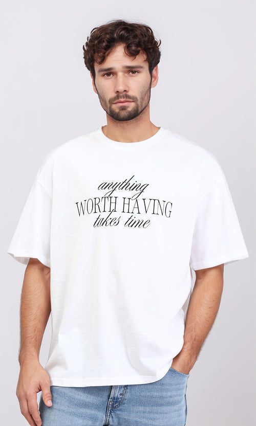 R209429 - Cotton "Worth Having" Printed Tee - White