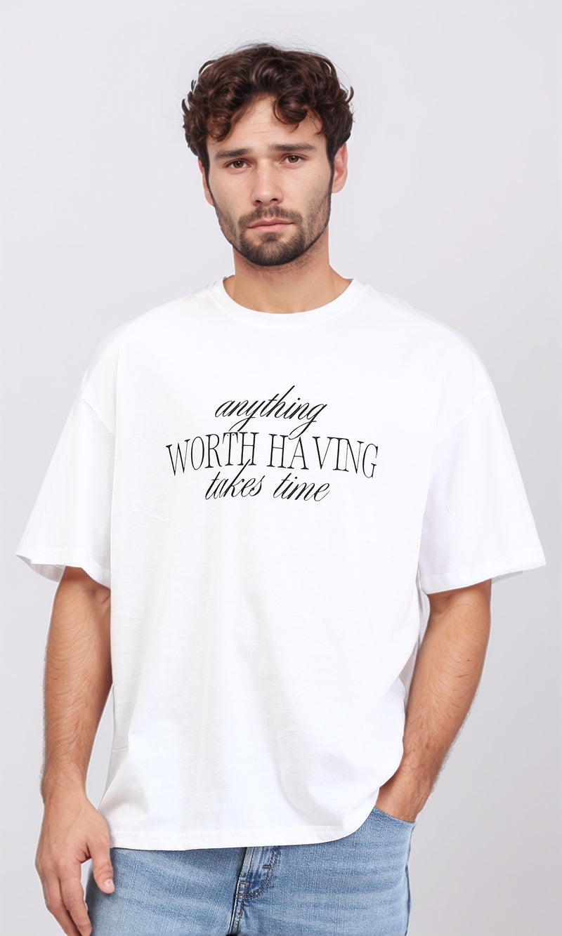R209429 - Cotton "Worth Having" Printed Tee - White