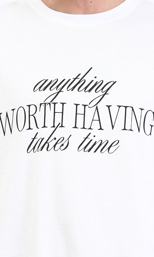 R209429 - Cotton "Worth Having" Printed Tee - White