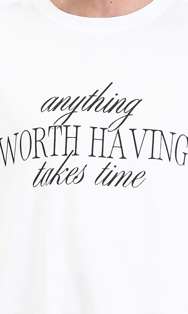 R209429 - Cotton "Worth Having" Printed Tee - White