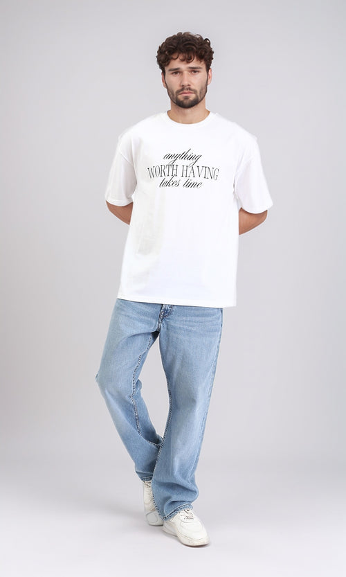 R209429 - Cotton "Worth Having" Printed Tee - White