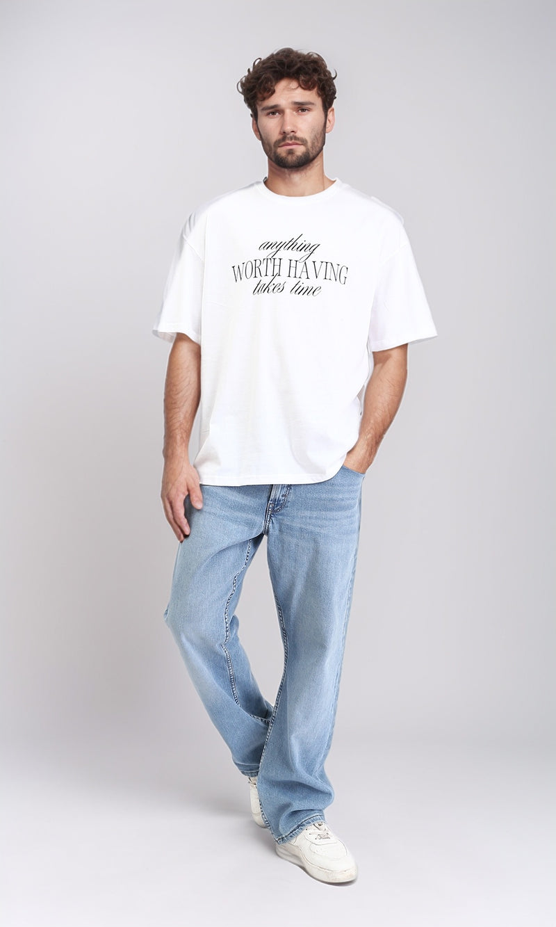 R209429 - Cotton "Worth Having" Printed Tee - White