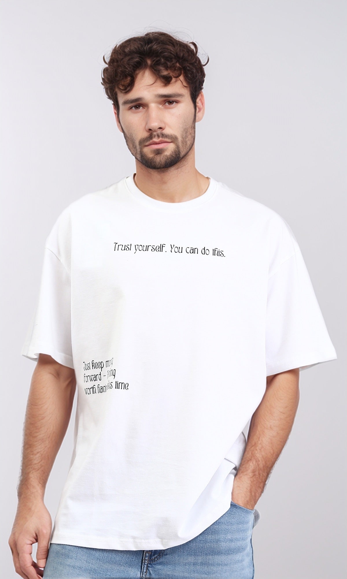 Elbow Sleeves Cotton Printed Tee - White