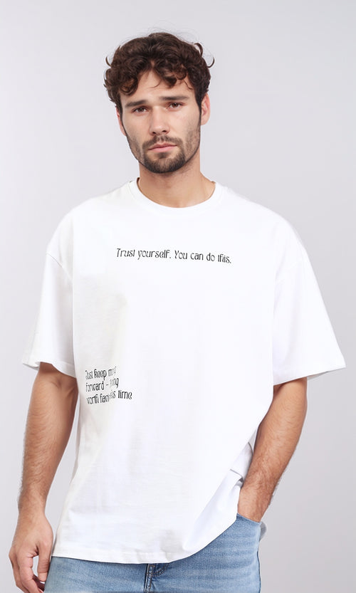 R209430 - Elbow Sleeves Cotton Printed Tee - White