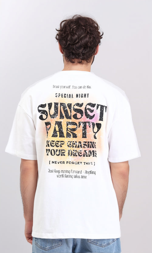 R209430 - Elbow Sleeves Cotton Printed Tee - White