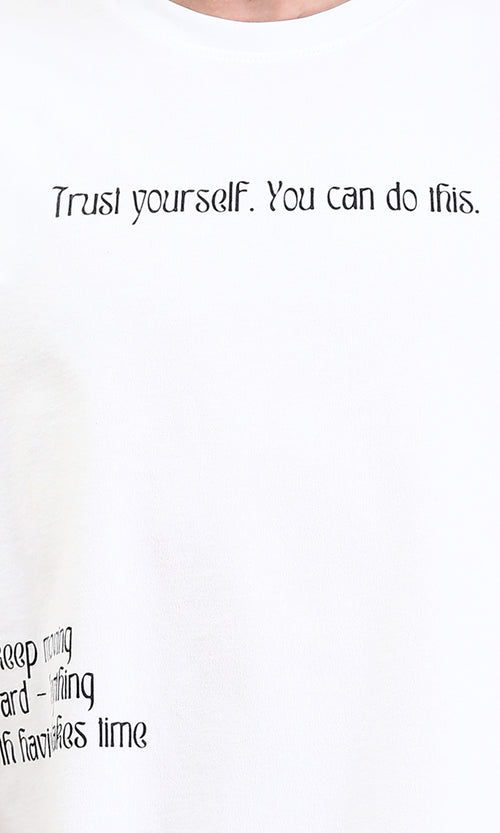 R209430 - Elbow Sleeves Cotton Printed Tee - White