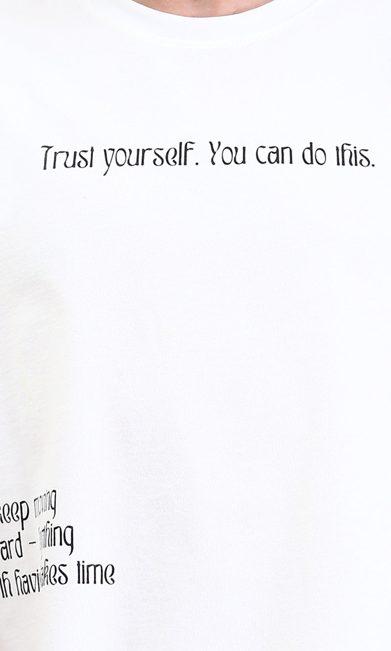 R209430 - Elbow Sleeves Cotton Printed Tee - White