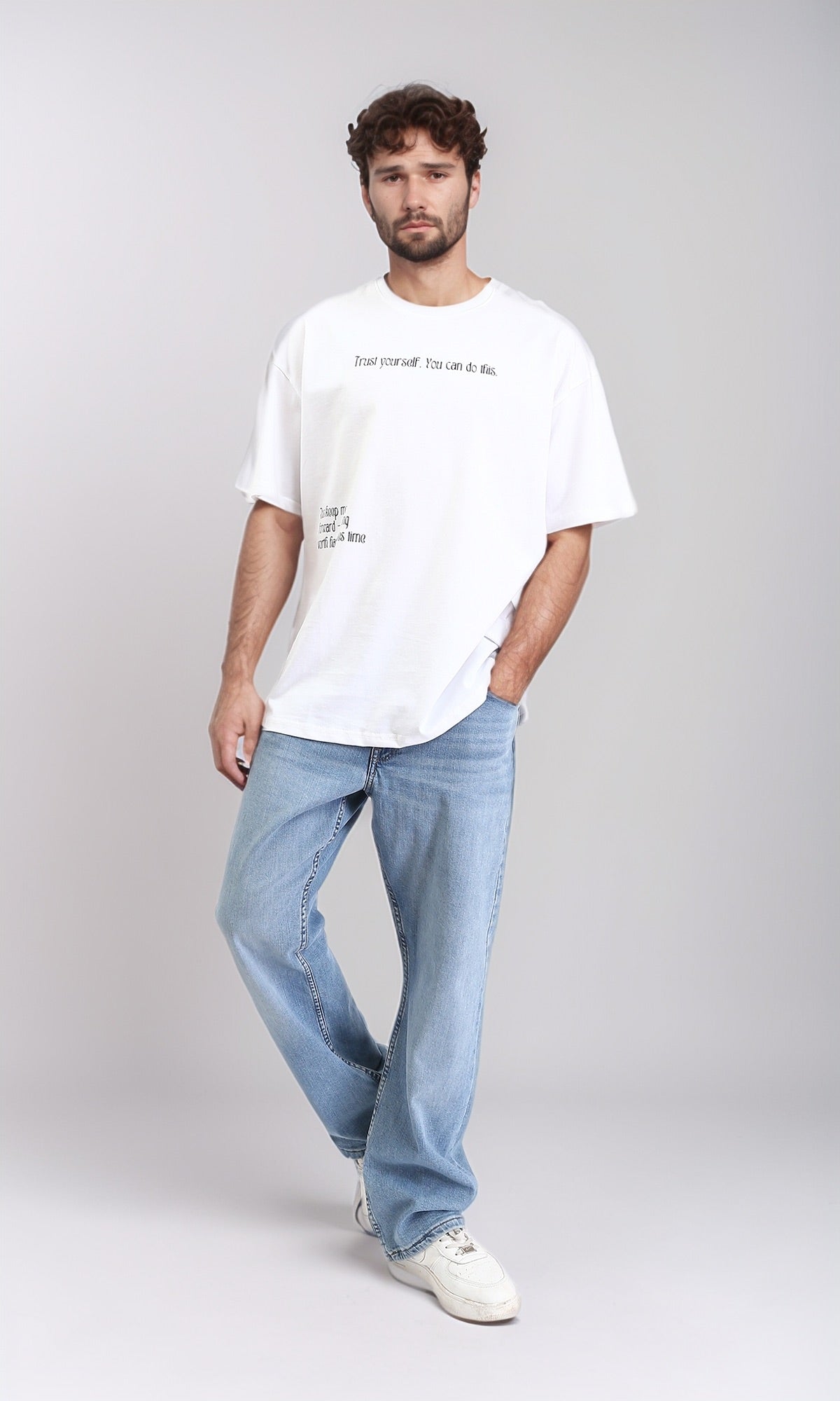 R209430 - تي شيرت قطني مطبوع بأكمام مرفوعة - أبيض