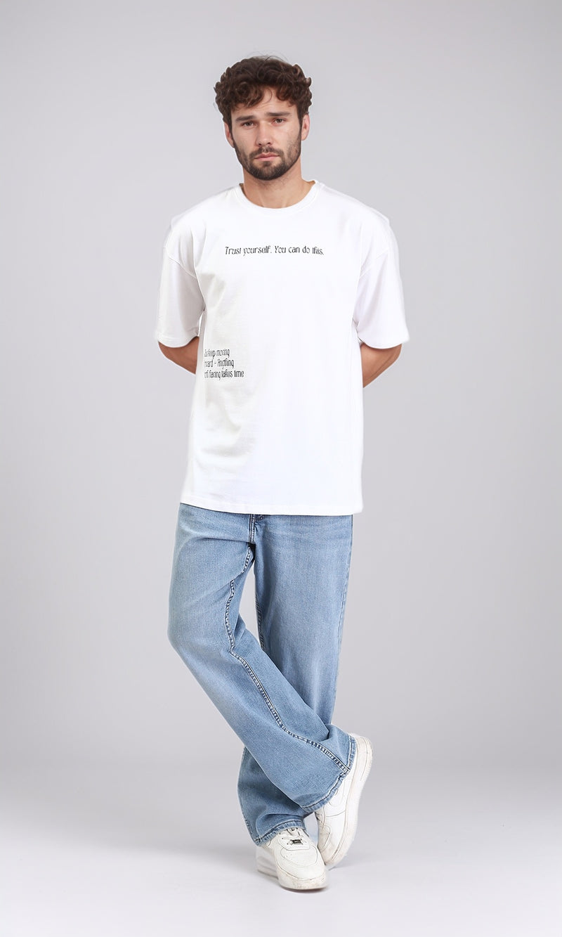 R209430 - Elbow Sleeves Cotton Printed Tee - White