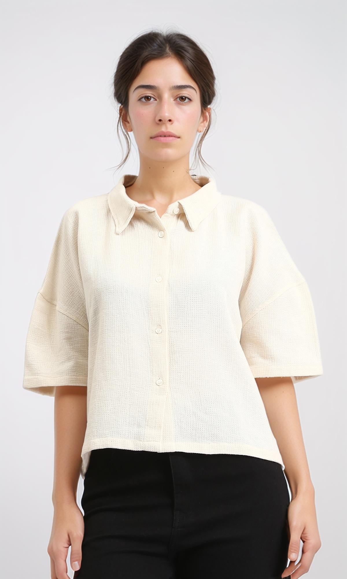 Relaxed Elbow Sleeves Short Shirt - Light Yellow
