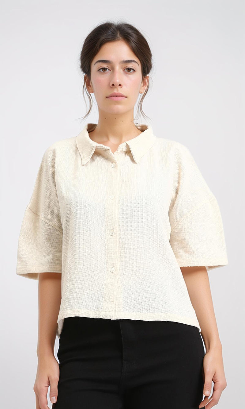 R209432 - Relaxed Elbow Sleeves Short Shirt - Light Yellow
