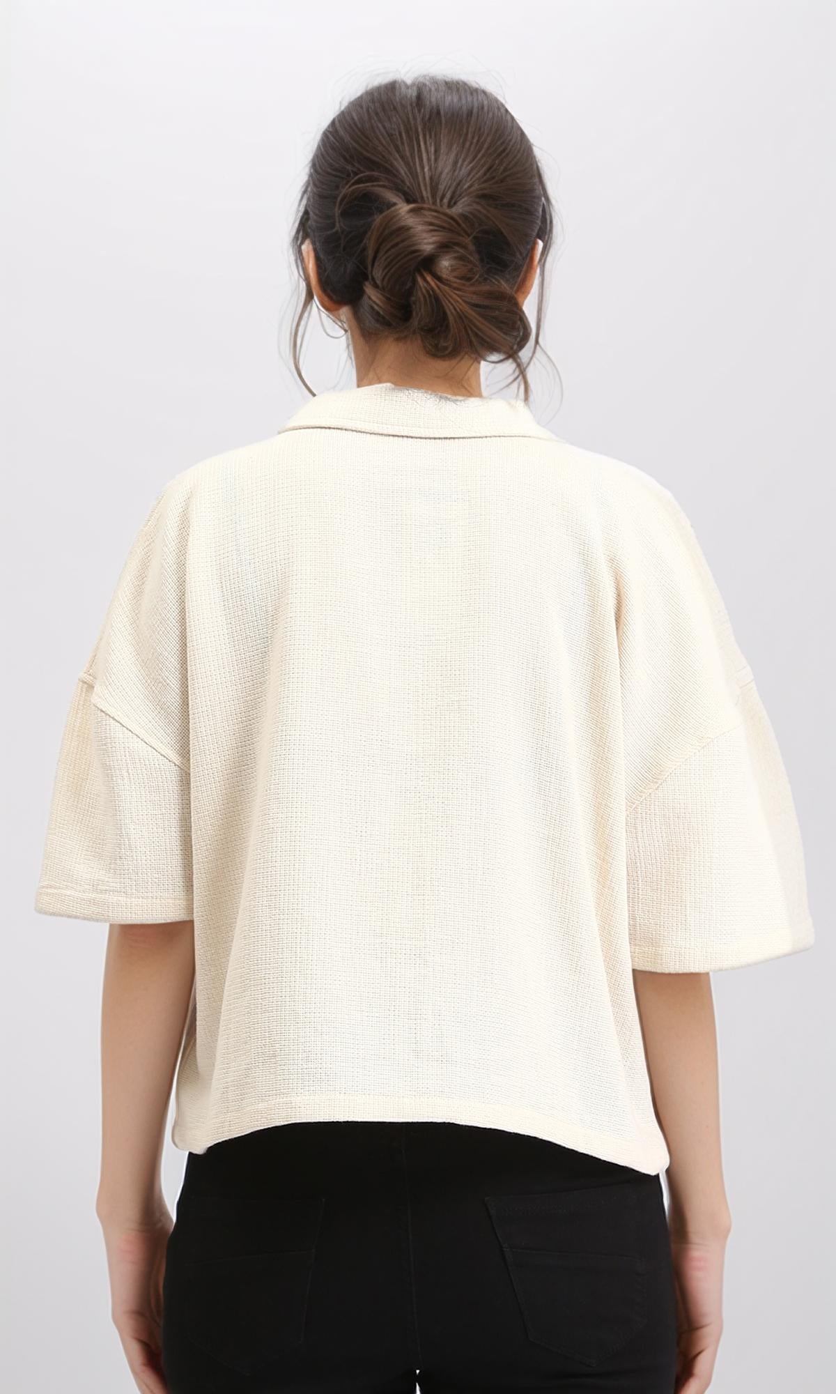R209432 - Relaxed Elbow Sleeves Short Shirt - Light Yellow