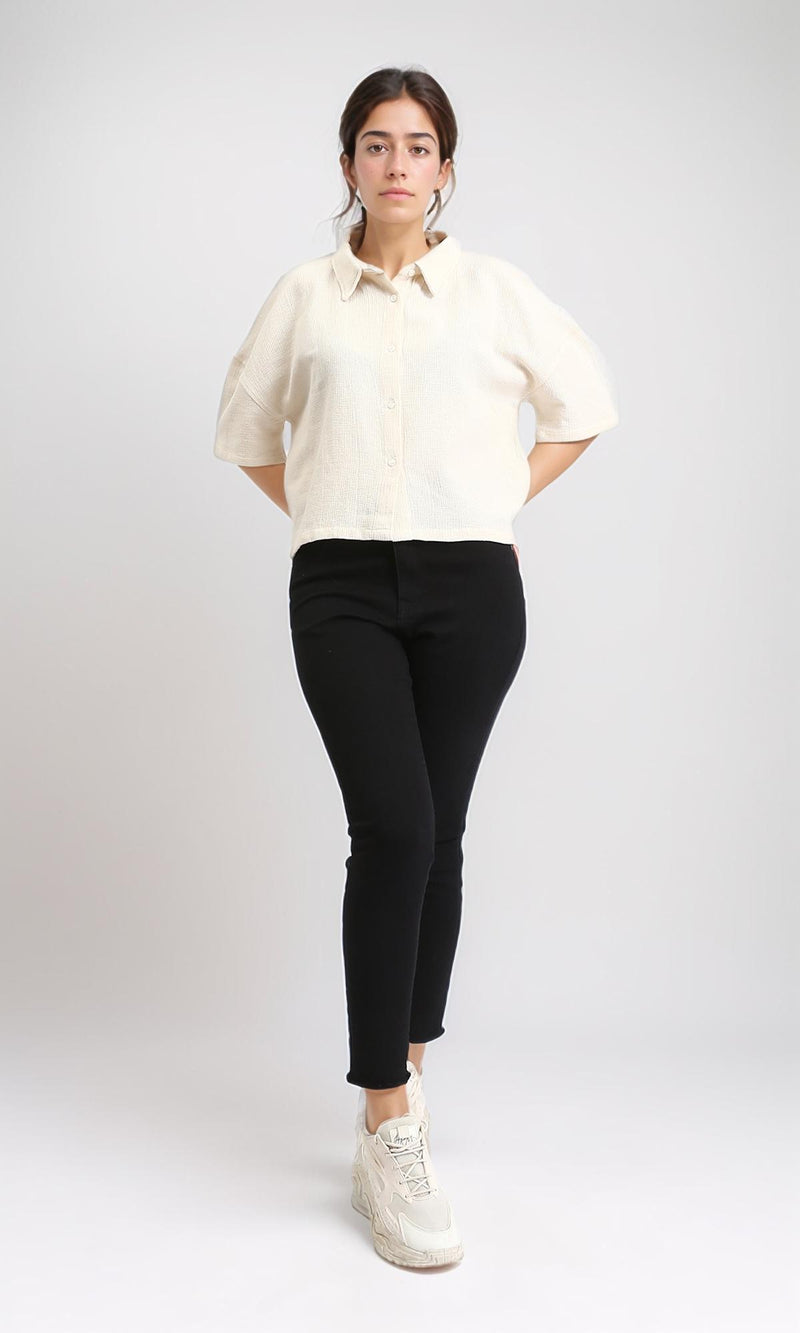 R209432 - Relaxed Elbow Sleeves Short Shirt - Light Yellow