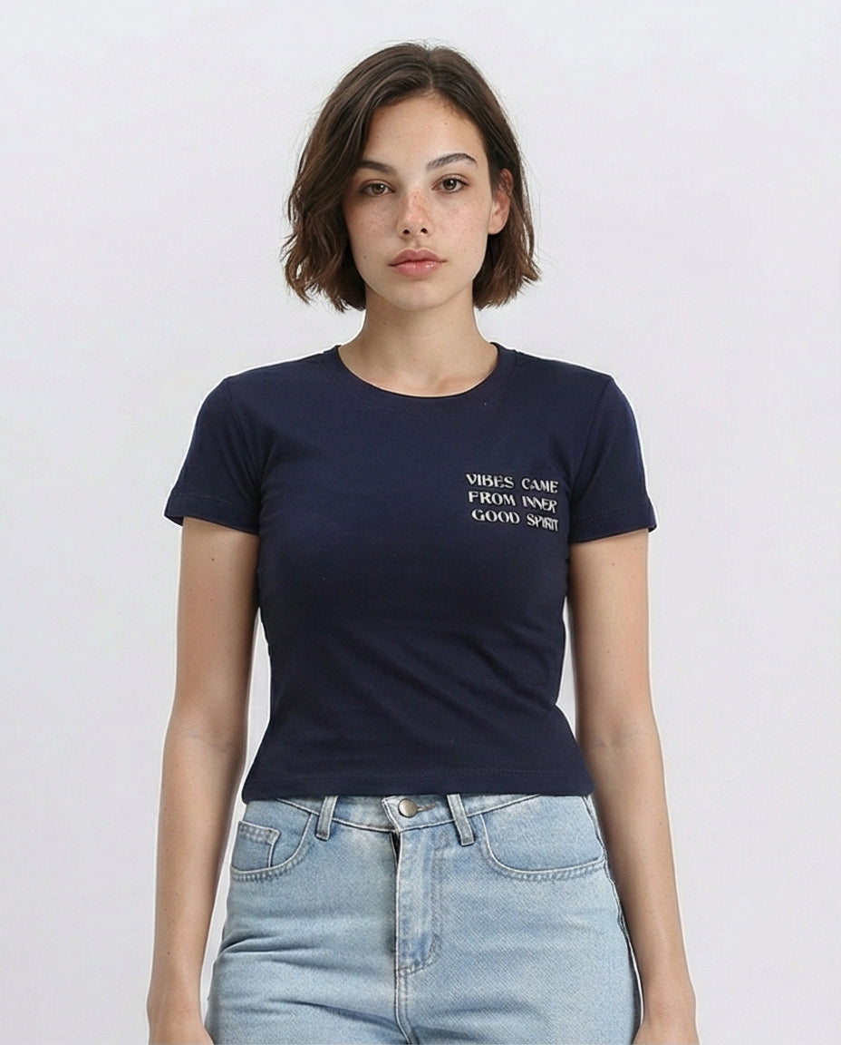 Regular Fit Short Sleeves Summer Tee - Navy Blue