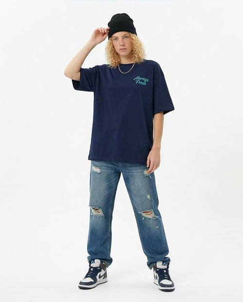 R209434 - "Always Fresh" Printed Slip On Tee - Navy Blue