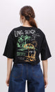 R209436 - Printed Crew Neck Elbow Sleeves Tee - Black