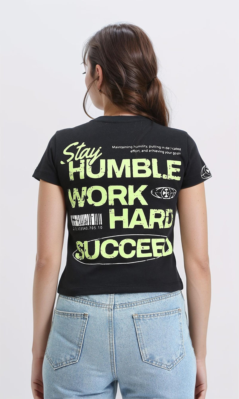 R209438 - Round Neck Printed Short Sleeves Tee - Black