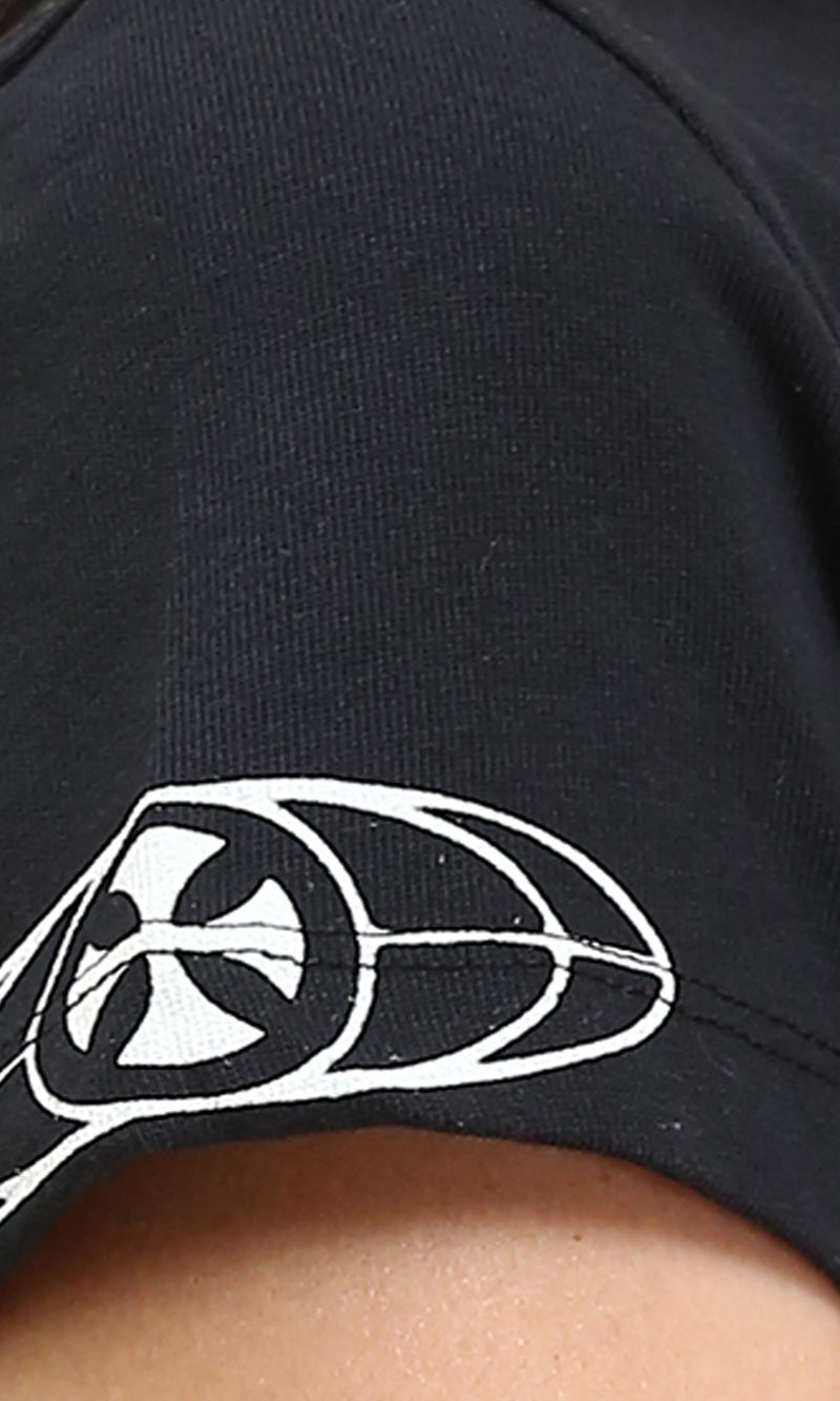 R209438 - Round Neck Printed Short Sleeves Tee - Black