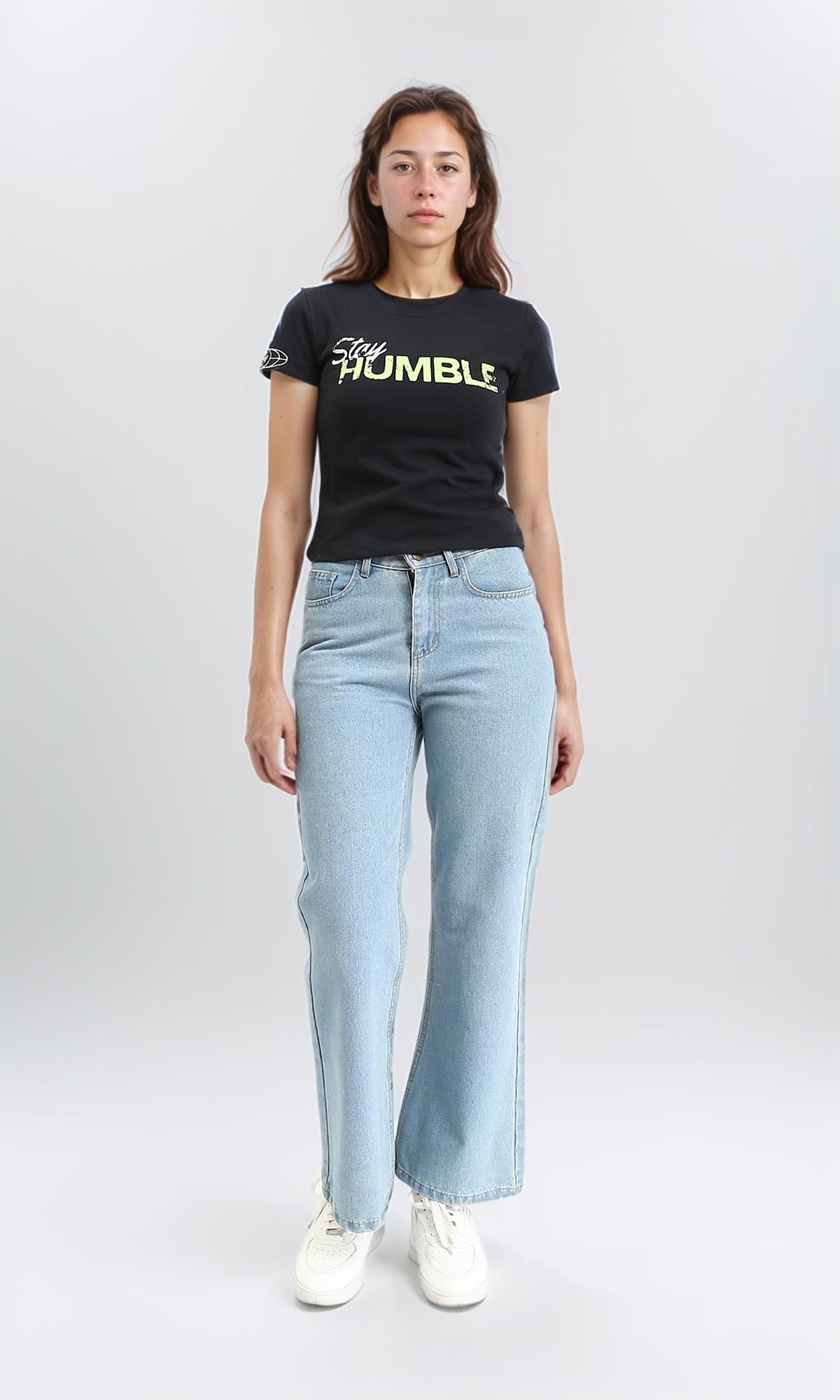 R209438 - Round Neck Printed Short Sleeves Tee - Black