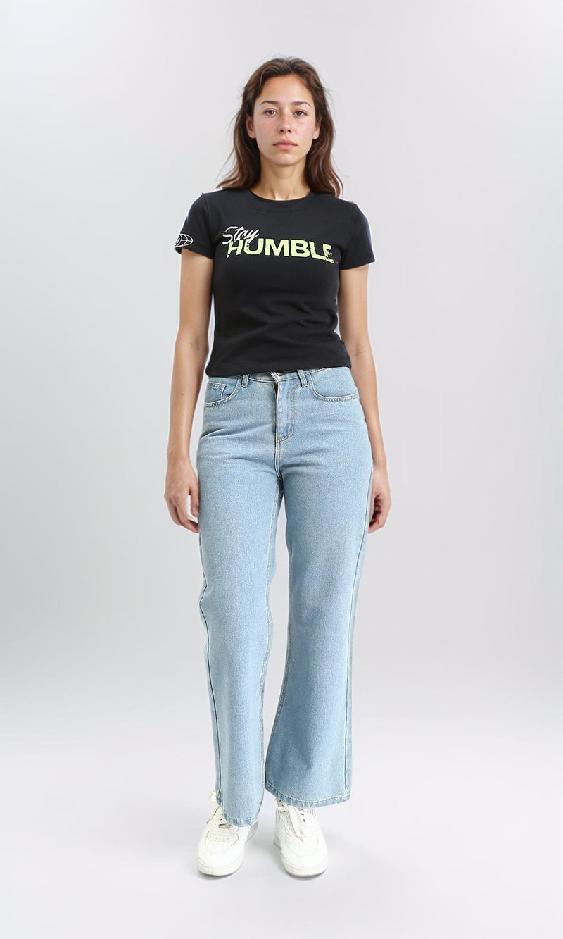 R209438 - Round Neck Printed Short Sleeves Tee - Black