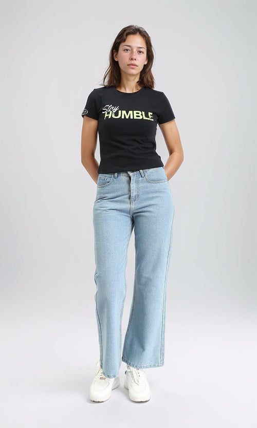 R209438 - Round Neck Printed Short Sleeves Tee - Black