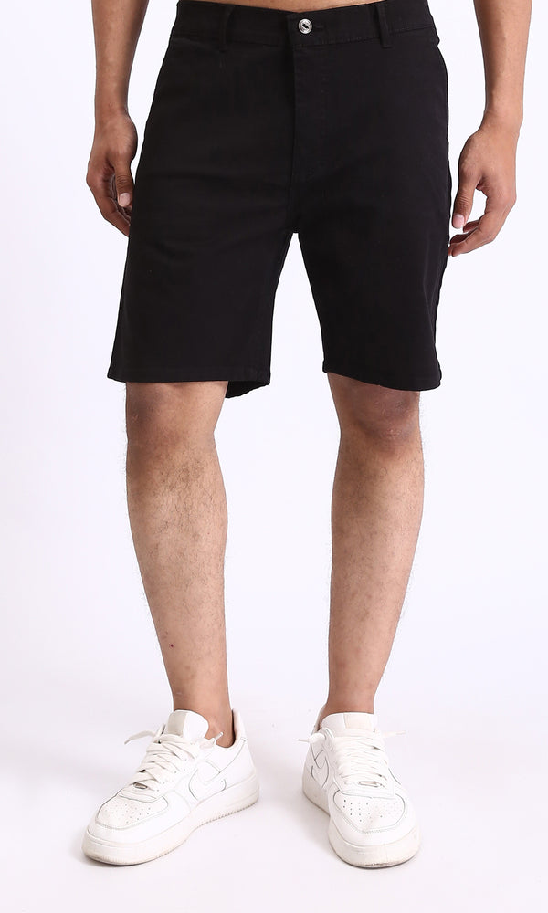 R209459-Casual Solid Cotton Shorts - Black