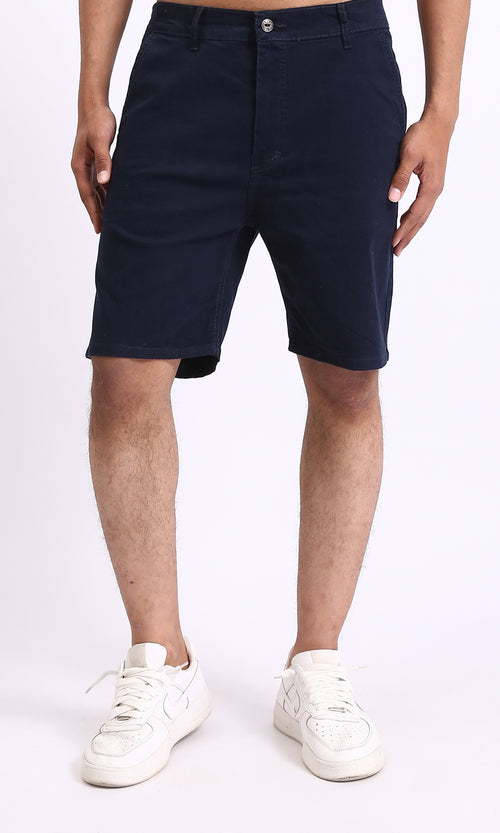 R209460 - Casual Solid Cotton Shorts - Navy Blue