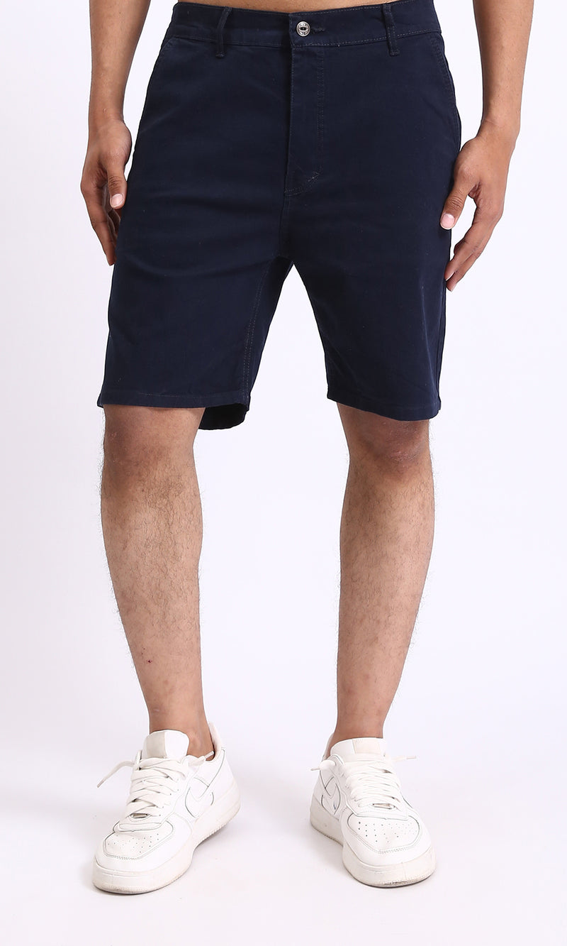 R209460 - Casual Solid Cotton Shorts - Navy Blue