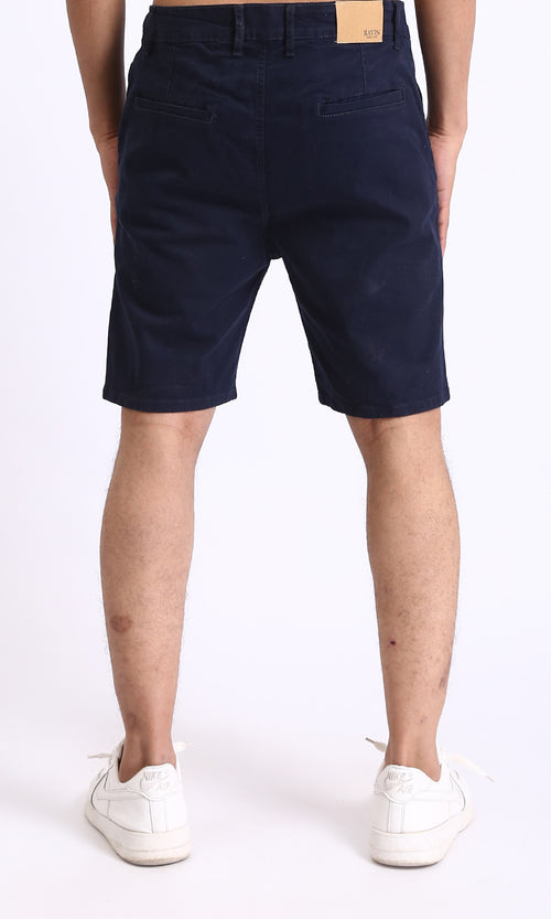 R209460 - Casual Solid Cotton Shorts - Navy Blue