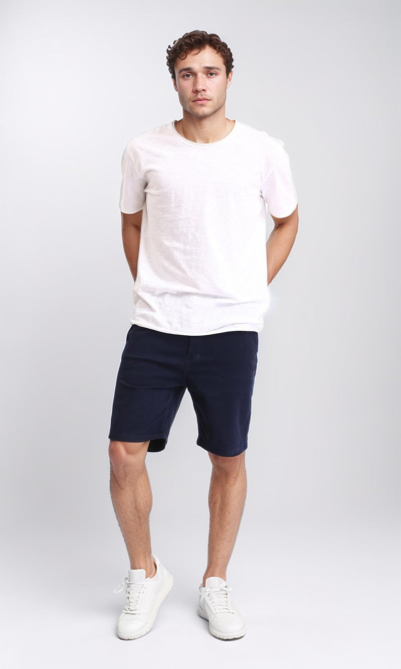 R209460 - Casual Solid Cotton Shorts - Navy Blue