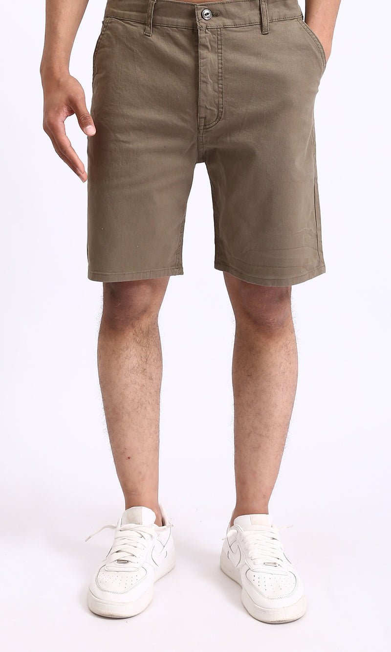 R209461 - Casual Solid Cotton Shorts - Dark khaki