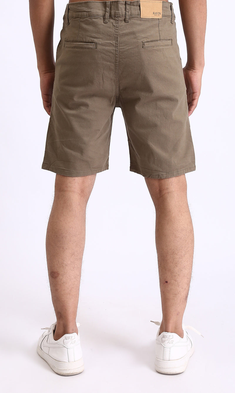 R209461 - Casual Solid Cotton Shorts - Dark khaki