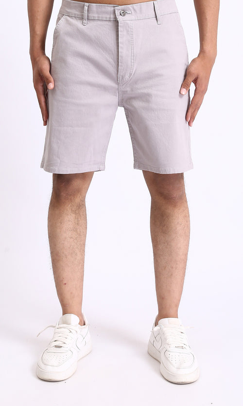 R209462 - Casual Solid Cotton Shorts - Light Grey