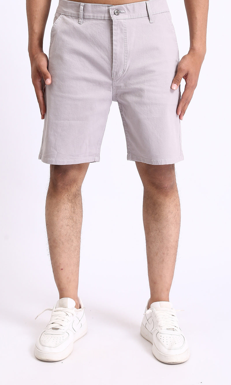 R209462 - Casual Solid Cotton Shorts - Light Grey