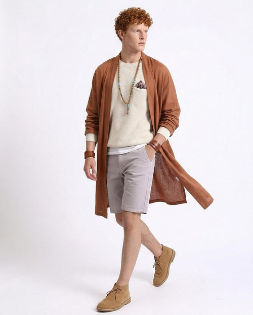 Ravin Men’s Slim-Fit Chino Shorts - Light Grey/Lilac Tinted with Contrast Stitching - R209462